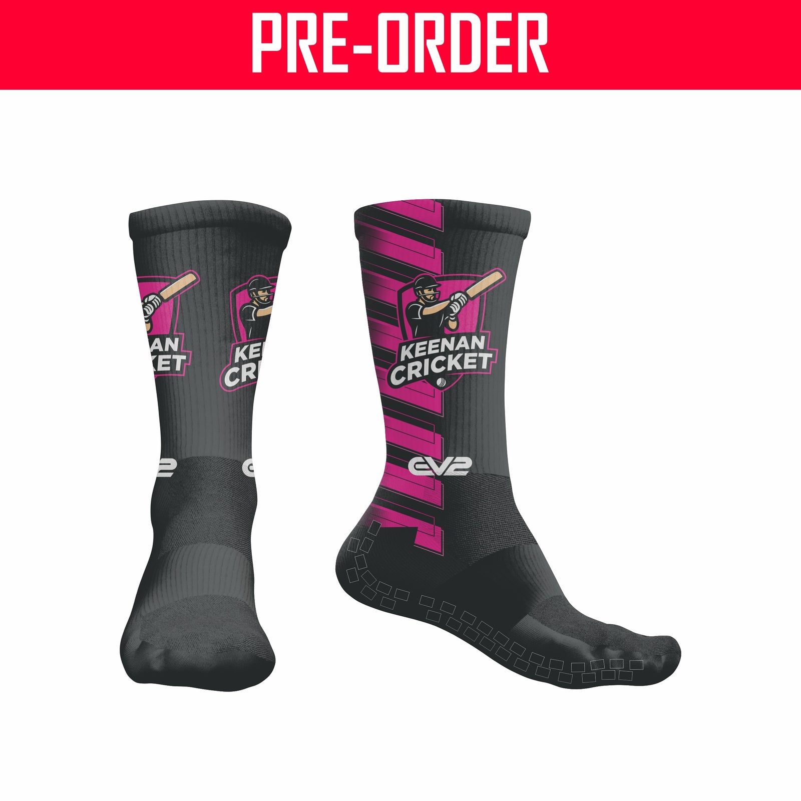 Keenan Cricket - Pro Crew Sock with Grip - BLACK