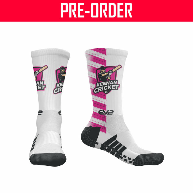 Keenan Cricket - Pro Crew Sock with Grip - WHITE