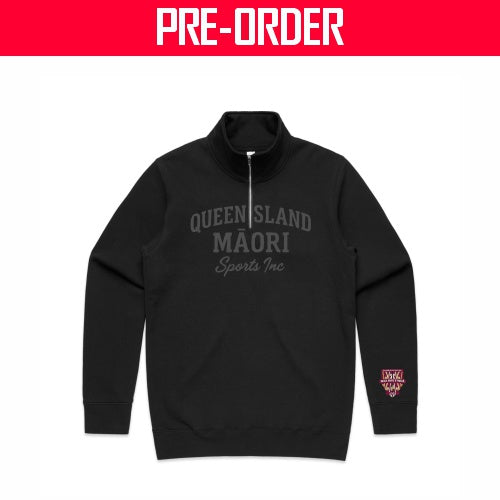 QLD MAORI RUGBY LEAGUE - STENCIL HALF ZIP CREW - BLACK