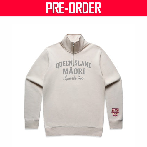 QLD MAORI RUGBY LEAGUE - STENCIL HALF ZIP CREW - BONE
