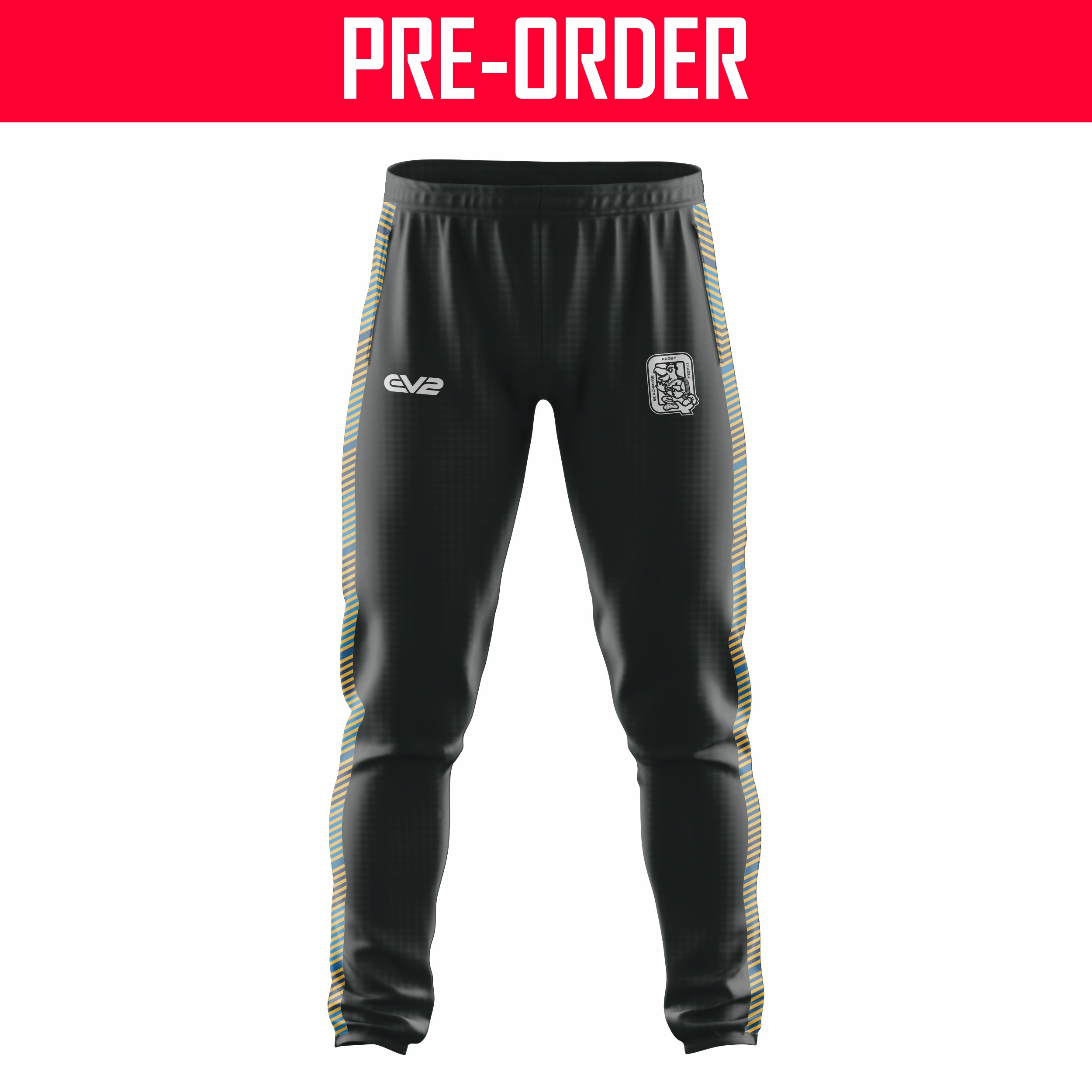 Beachmere Rugby League - Trackpant - Blue & Gold Side Panels