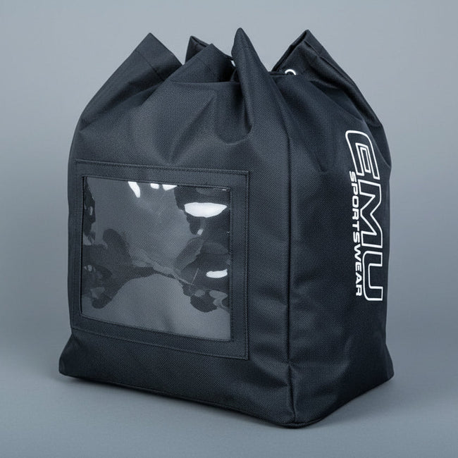 Black bag with a clear window and 'EMU' branding on a gray background