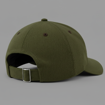 EV2_Sportswear_Canvas_Cap_in_Olive as seen from the back of hat. 