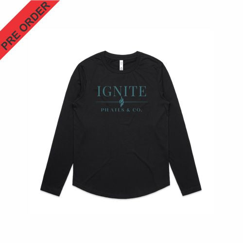 IGNITE PILATES & CO - WO'S MAPLE CURVE L/S TEE - 4021 - BLACK