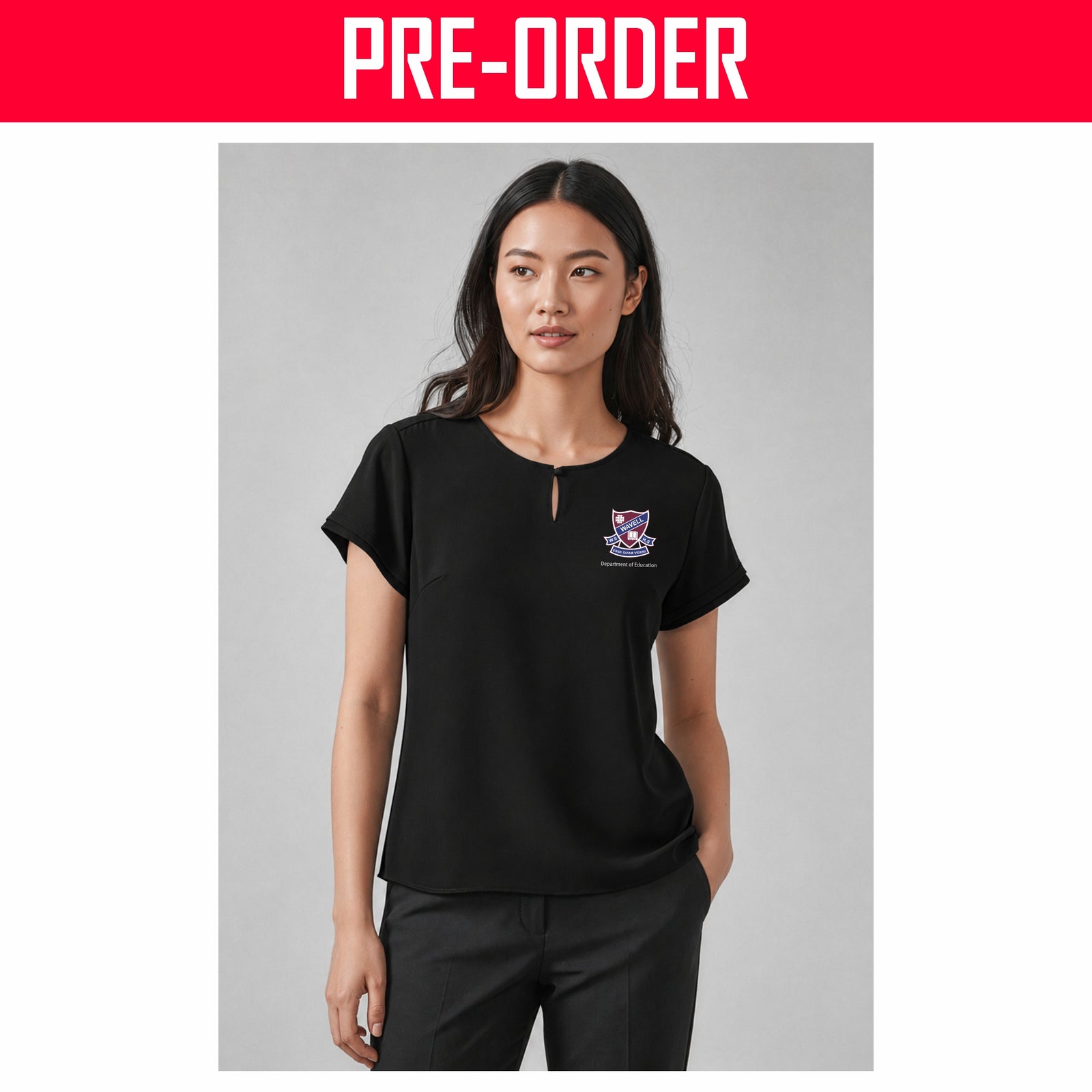 Wavell State High School - Evelyn Womens Short Sleeve Blouse - BLACK