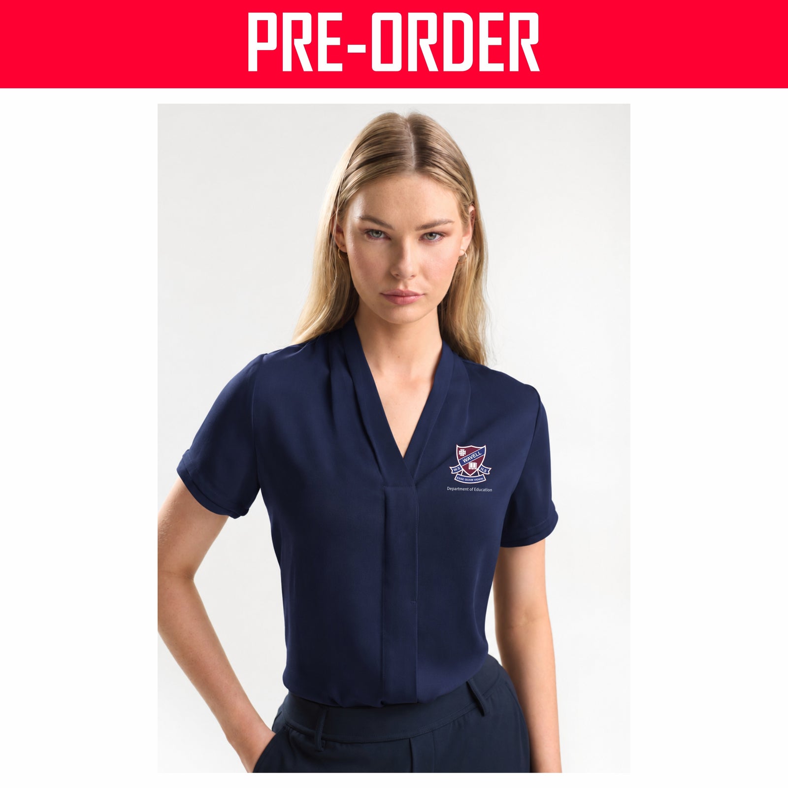 Wavell State High School - Madison Womens Short Sleeve Shirt - NAVY