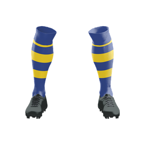 Socks 047 Royal/Gold Hoops Stock Long Socks ($12 - $14). (x 25)