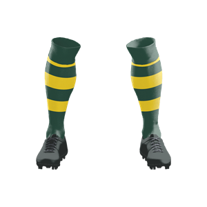 Socks 038 Bottle Green/Gold Hoops Stock Long Socks ($12 - $14). (x 30)